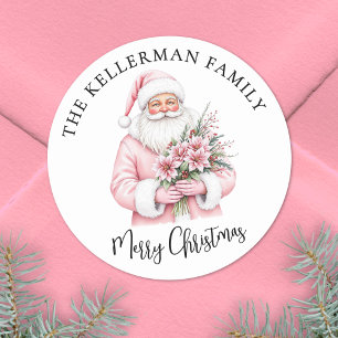 Pink Santa Merry Christmas Classic Round Sticker