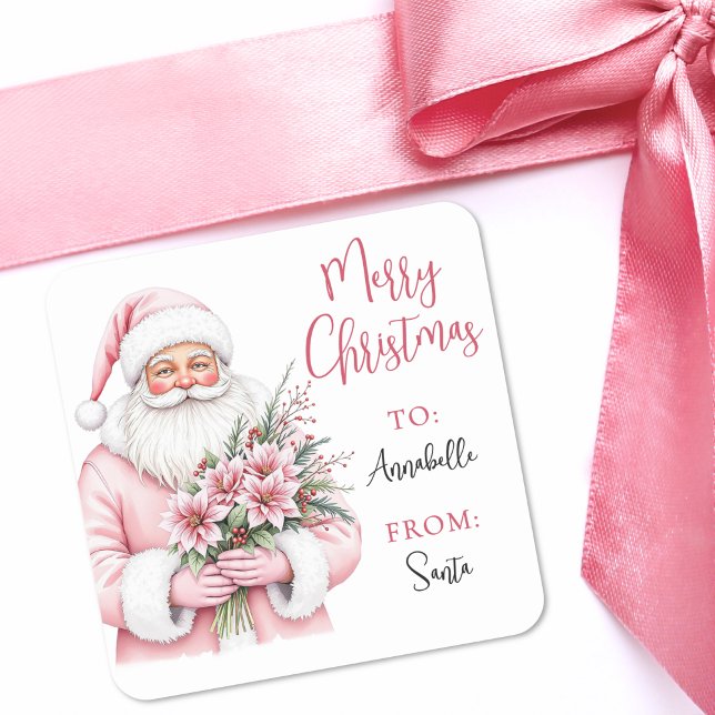 Pink Santa Merry Christmas Gift Tag Sticker (Pink Santa Merry Christmas Gift Tag Sticker)