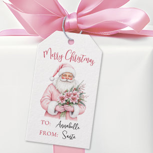 Pink Santa Merry Christmas Gift Tags