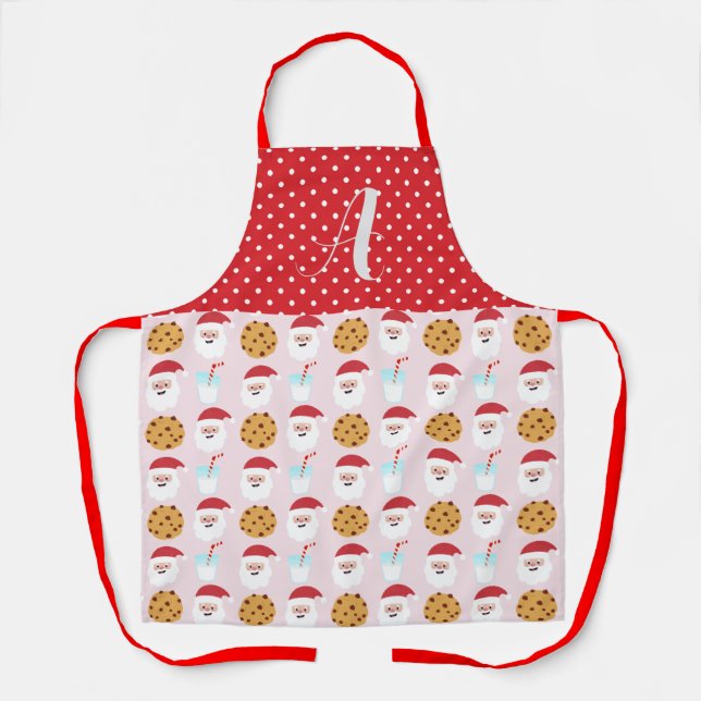 Pink Santa Milk and Cookies Apron, Medium Apron (Front)