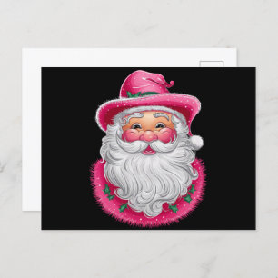 Pink Santa Retro Christmas Matching Family Party Holiday Postcard