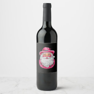 Pink Santa Retro Christmas Matching Family Party Wine Label