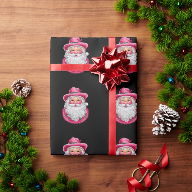 Pink Santa Retro Christmas Matching Family Party Wrapping Paper (Holiday Gift)