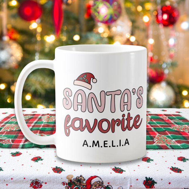 Pink Santas Favourite Custom Coffee Mug (santas favorite customizable coffee mug)