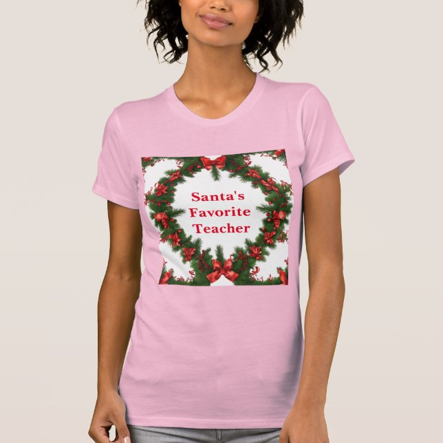 Pink Santa's Favourite Teacher T-Shirt (Front)