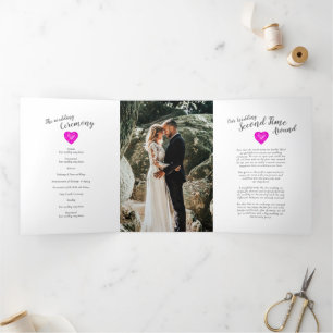 Pink sapphire custom photo wedding vowel renewal Tri-Fold programme