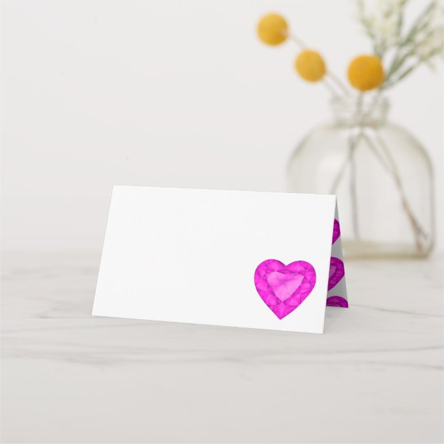 Pink sapphire heart watercolor guest place cards (Front)