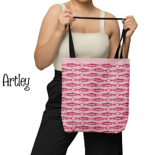 Pink Sardine Art Pattern Fish Drawings  Tote Bag