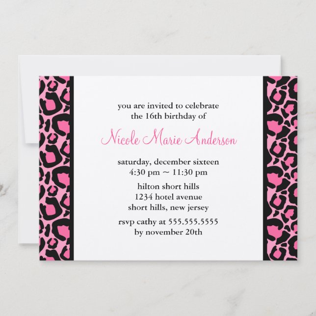 Pink Sassy Leopard Print Birthday Invitation (Front)