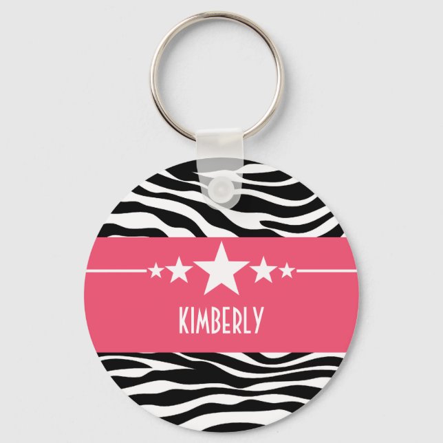 Pink Sassy Star Zebra Keychain (Front)