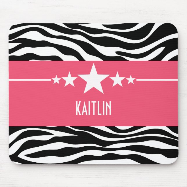 Pink Sassy Star Zebra Mousepad (Front)