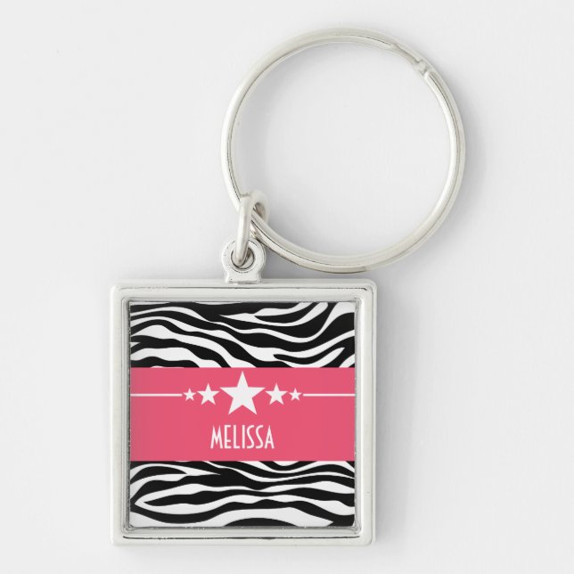 Pink Sassy Star Zebra Premium Keychain (Front)