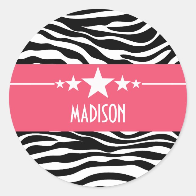 Pink Sassy Star Zebra Stickers (Front)