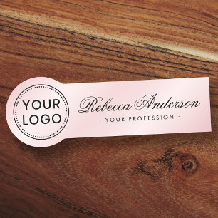 Pink satin add logo business staff employee name tag
