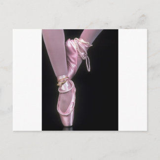 pink satin ballet toe shoes postcard