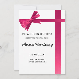 Pink Satin Bow Baby Girl Shower Invitation