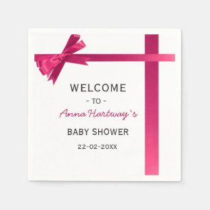 Pink Satin Bow Baby Girl Shower Napkin