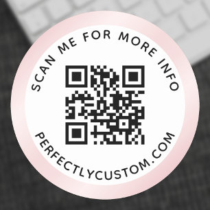 Pink satin gradient border QR code and text Classic Round Sticker