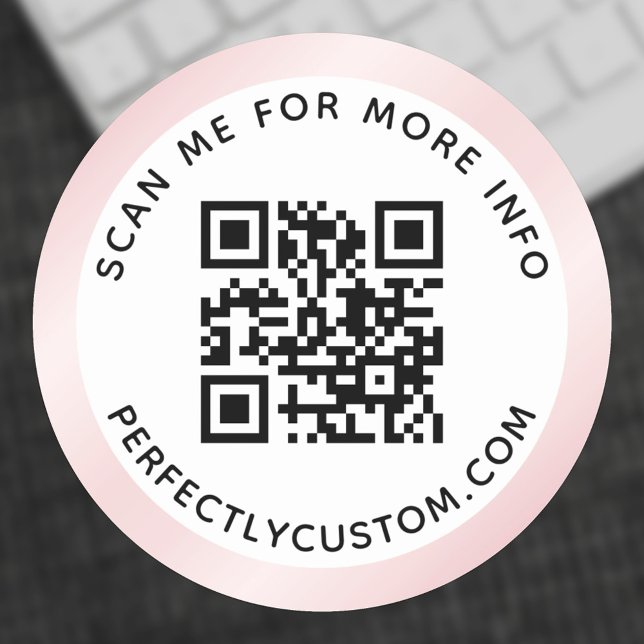 Pink satin gradient border QR code and text Classic Round Sticker (Creator Uploaded)