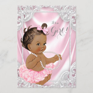 Pink Satin Pearl Ethnic Girl Baby Shower Invitation