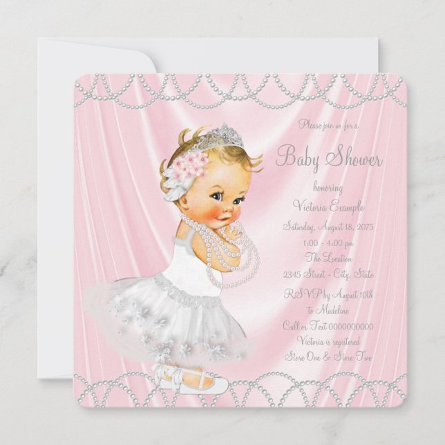 Pink Satin Pearl Little Lady Girl Baby Shower Invitation (Front)