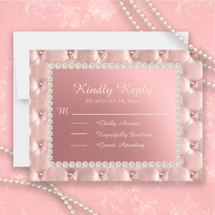 Pink Satin Pearls Quinceañera RSVP Postcard