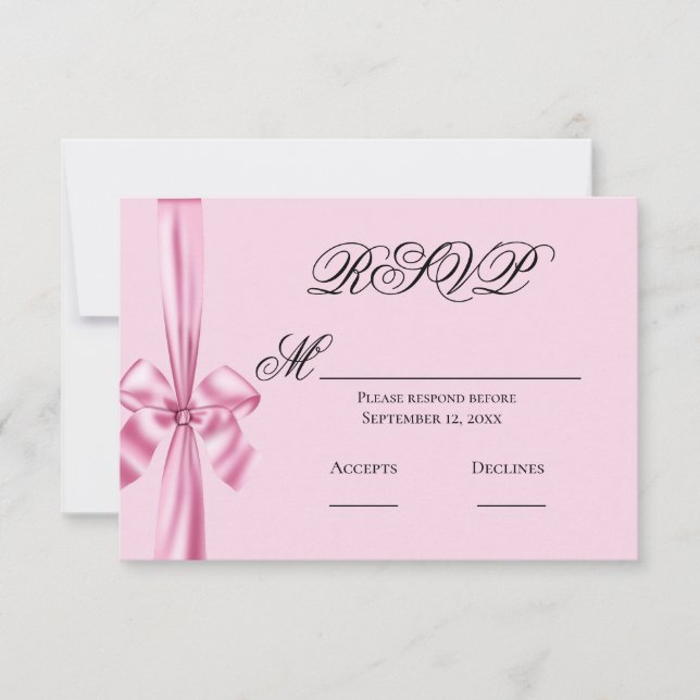 Pink Satin Ribbon Simple Wedding RSVP (Front)