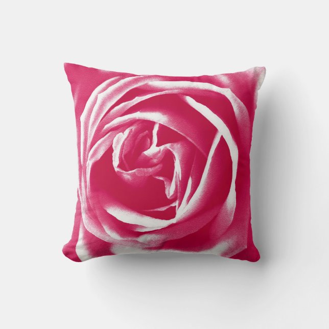 Pink satin rose print cushion (Front)