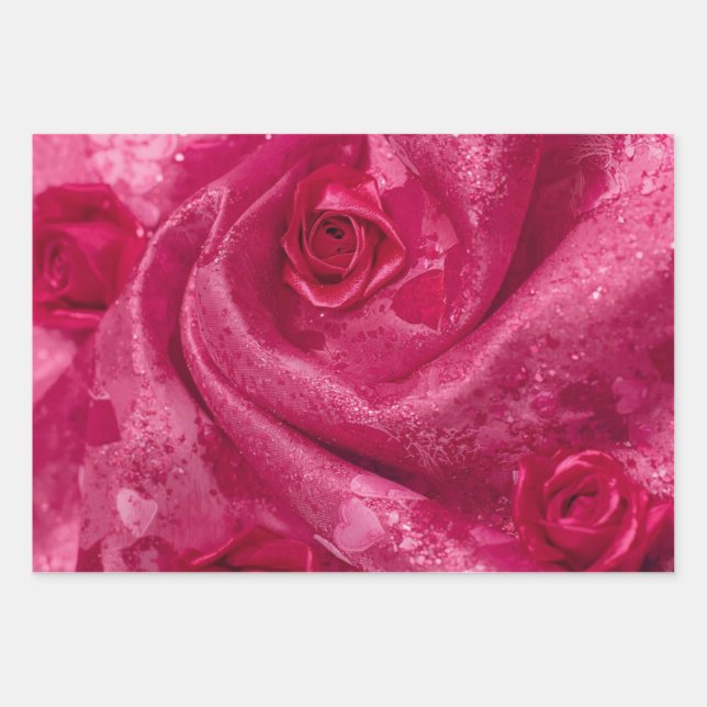 Pink Satin Rose Wrapping Paper Sheet (Front)