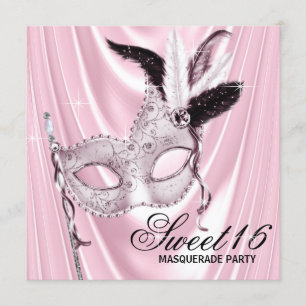 Pink Satin Sweet 16 Masquerade Party Invitation