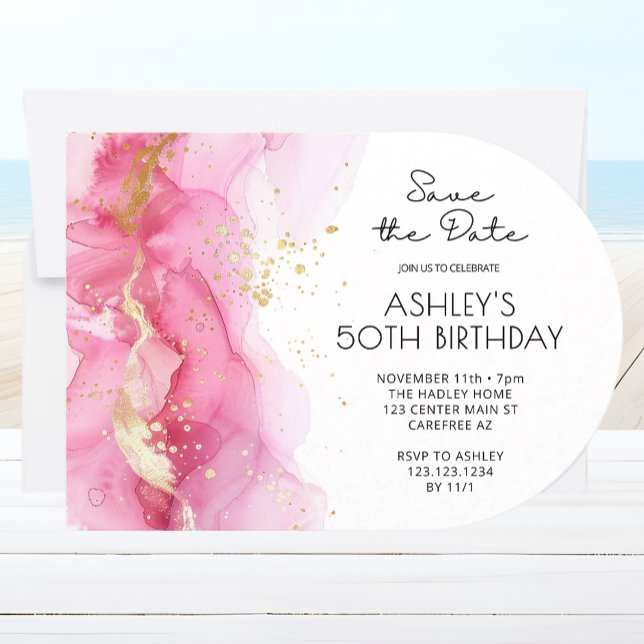 Pink Save the Date Modern 50th Birthday Invitation (Creator Uploaded)
