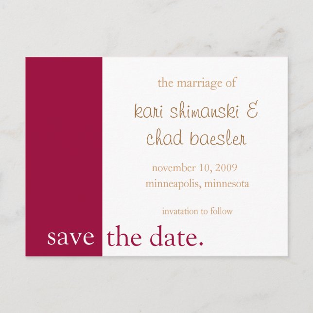 pink save the date modern announcement postcard (Front)