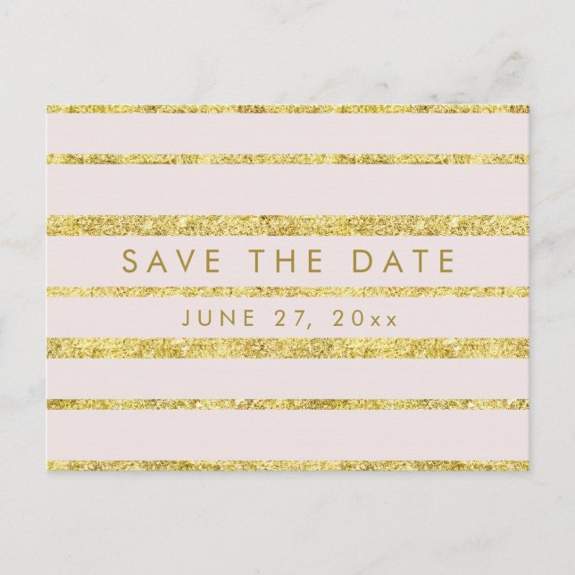 Pink Save The Date Postcard With Gold Foil Effect (Front)