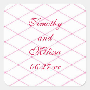 Pink Save the date Stickers, Quilted CrissCross Square Sticker