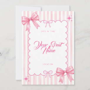 Pink Scallop Bow Sparkle Stripe Invitation