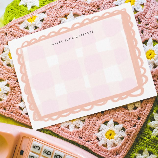 Pink Scallop Gingham Personalised Name Card (Creator Uploaded)
