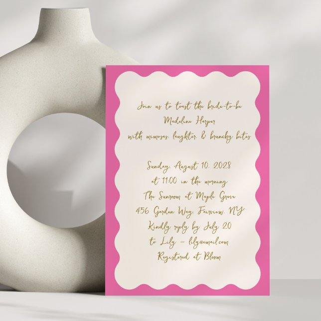 Pink Scallop Mimosa Brunch Bridal Shower Hot Pink Invitation (Creator Uploaded)