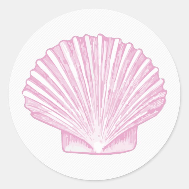 Pink Scallop Shell Coastal Classic Round Sticker (Front)
