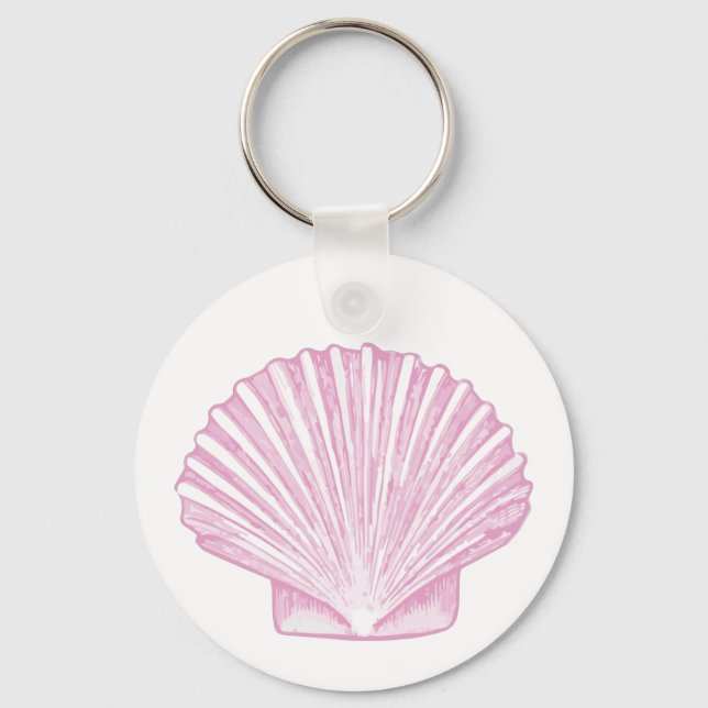 Pink Scallop Shell Coastal Key Ring (Front)