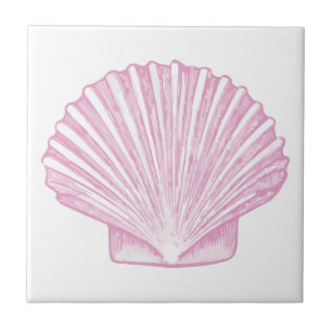 Pink Scallop Shell Coastal Tile
