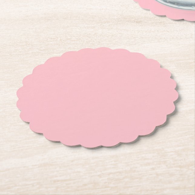 Pink Scalloped Round Paper Coaster (Angled)