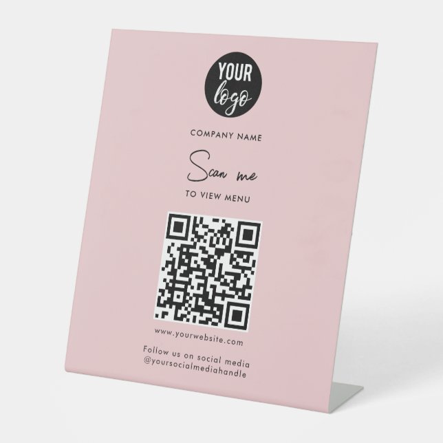 Pink Scan Me To View Menu Order QR Code Pedestal Sign (Front)