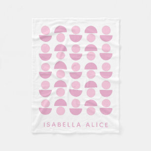 Pink Scandinavian Modern Geometric Monogram Name Fleece Blanket