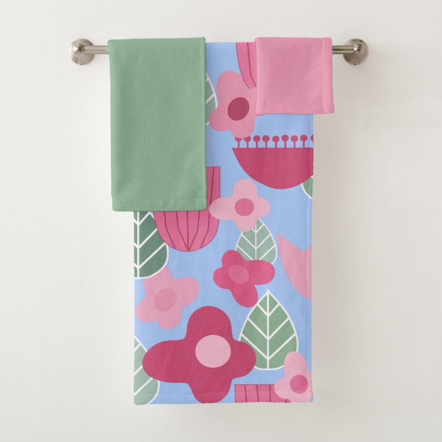 Pink Scandinavian Spring Bath Towel Set (Insitu)