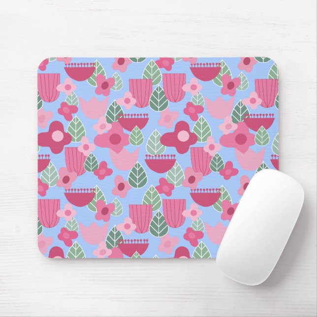 Pink Scandinavian Spring Mouse Pad (With Mouse)