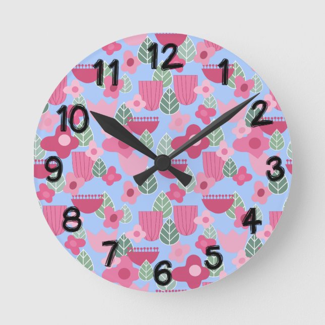 Pink Scandinavian Spring Round Clock (Front)