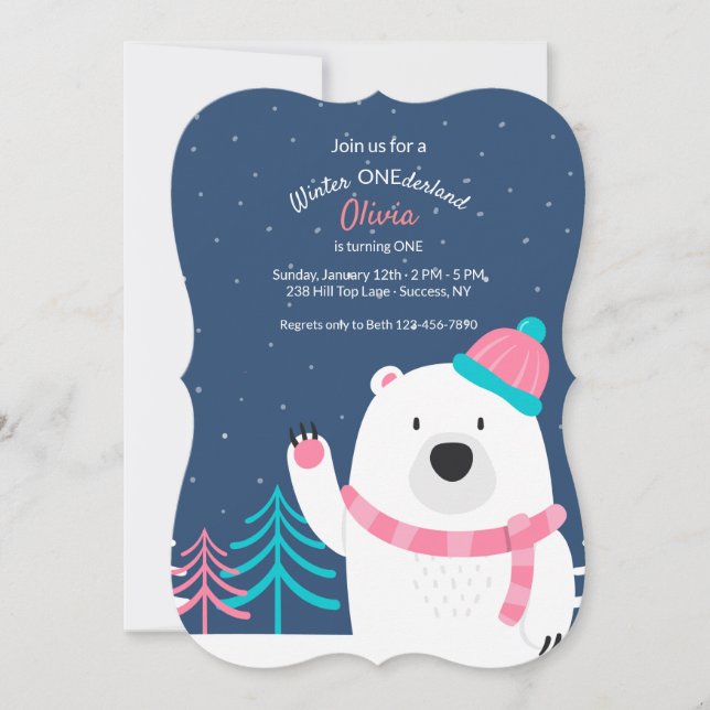Pink Scarf Bear Invitation (Front)