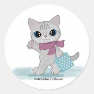 Pink Scarf Cat Classic Round Sticker