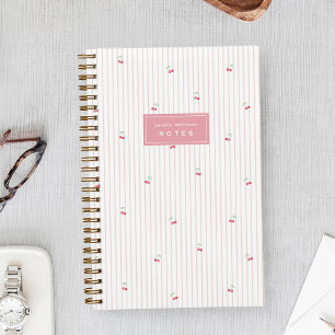 Pink   Scattered Cherry Pinstripe Personalised Notebook