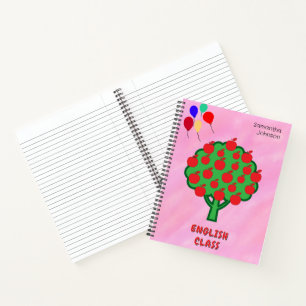 Pink School Subject Apples Balloons Name Notebook